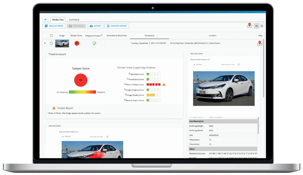 dashboard view of the Attestiv Platform