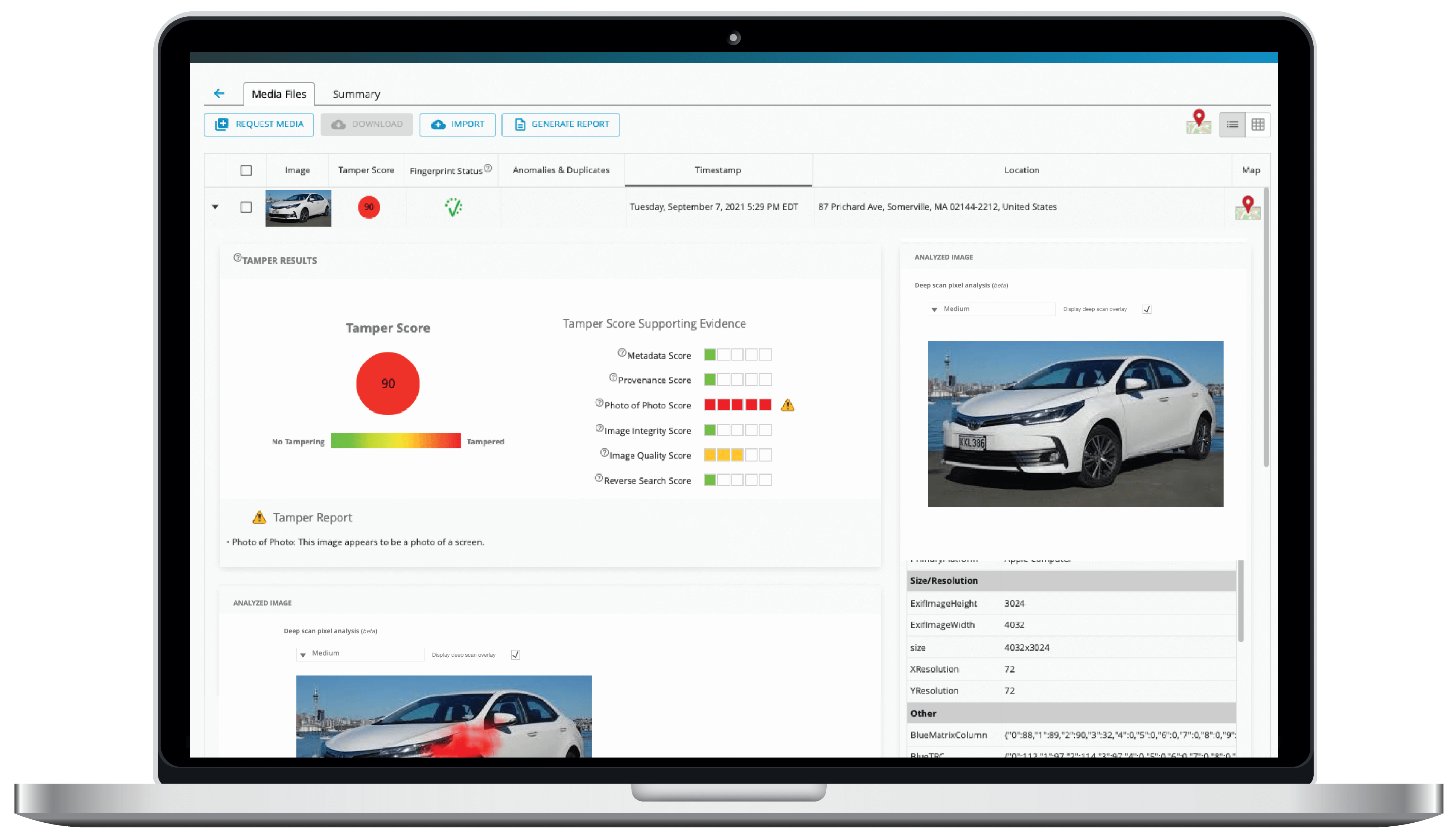 dashboard view of the Attestiv Platform