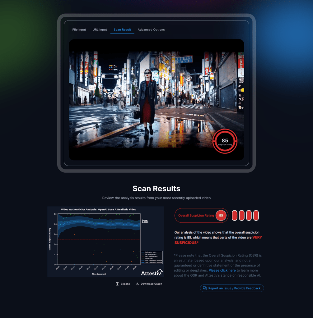 A screenshot of the Attestiv Video dashboard, which allows users to scan videos to detect deepfakes.